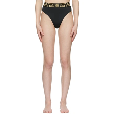Versace Black Greca Border Bikini Bottom In Nero