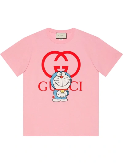 Gucci Doraemon Logo Cotton Jersey T-shirt In Pink