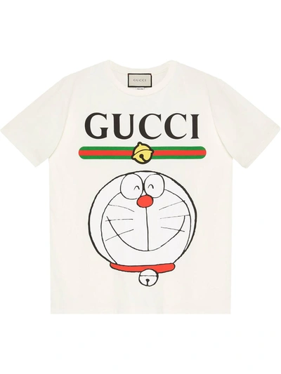 Gucci Doraemon Logo Cotton Jersey T-shirt In White