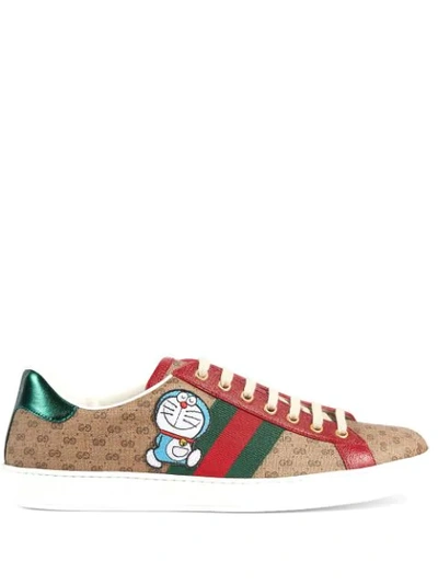 Gucci Doraemon New Ace Leather Sneakers In Brown