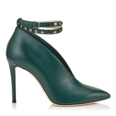 Jimmy Choo Lark 100 Bottle Green Shiny Calf Leather Booties