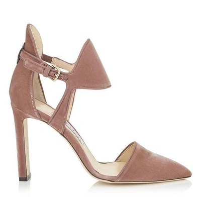 Jimmy Choo Moon 100 Ballet Pink Crushed Velvet Closed Toe Pumps