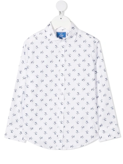 Fay Kids' All-over Logo Cotton Shirt In White