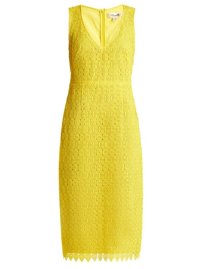 Diane Von Furstenberg Sleeveless V-neck Tailored Midi Dress, Yellow In Acid Yellow