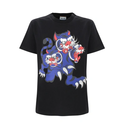 Kenzo Cotton T-shirt With Seasonal Print In Black