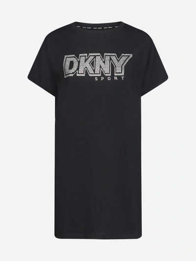 Dkny Logo Cotton T-shirt Dress In Black