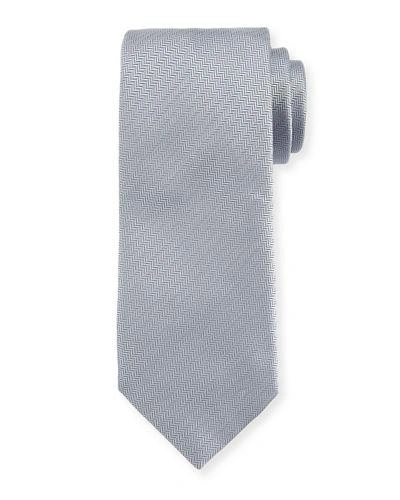 Brioni Solid Chevron Silk Tie In Gray