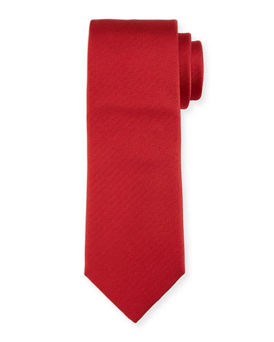 Brioni Solid Chevron Silk Tie In Red