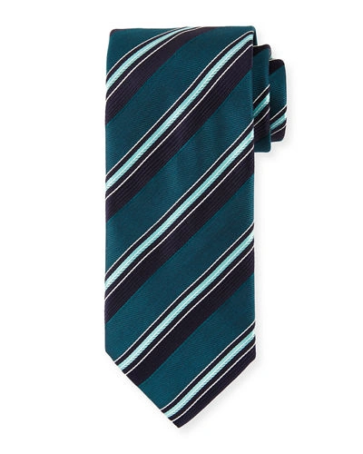 Brioni Satin Stripe Silk Tie In Green