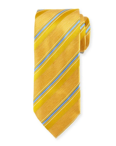 Brioni Satin Stripe Silk Tie In Gold