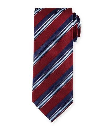 Brioni Satin Stripe Silk Tie In Red