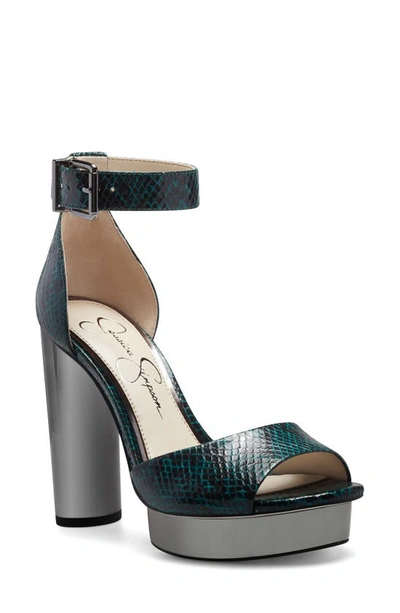 Jessica Simpson Everyn Platform Ankle Strap Sandal In Rainforest Green Faux Leather