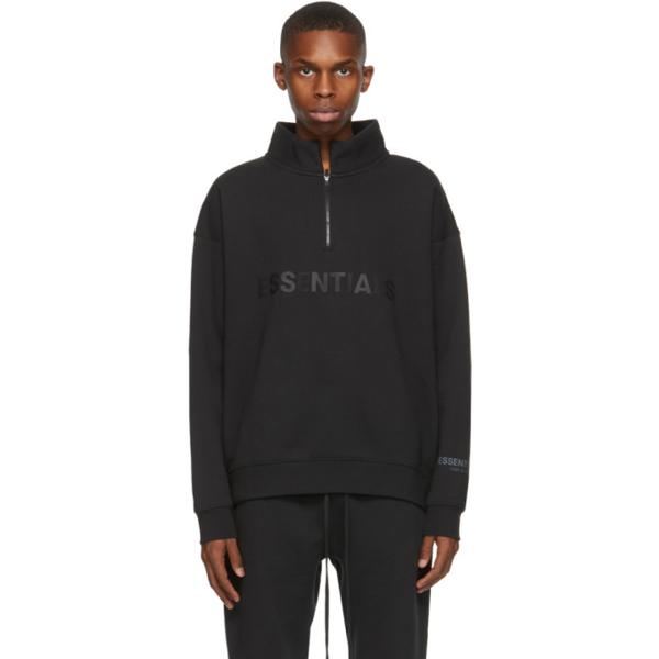 Download Essentials Black Half-zip Mock Neck Sweatshirt | ModeSens