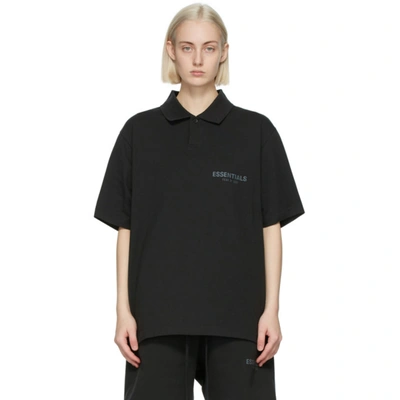 Essentials Black Short Sleeve Polo In Stretch Limo