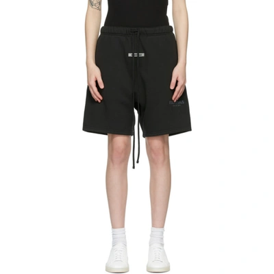 Essentials Black Sweat Shorts In Stretch Limo