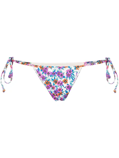 Frankies Bikinis White Tavi Floral String Bikini Bottoms