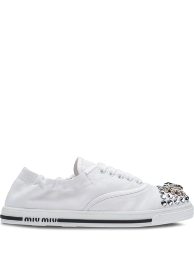 Miu Miu Crystal Embellished Low-top Sneakers In White