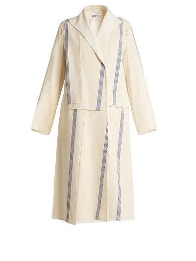 Loewe Asymmetric Striped Patchwork Cotton Coat In Blue White