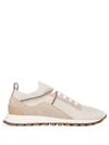 Brunello Cucinelli Bead-embellished Stretch-knit And Suede Sneakers In Brown