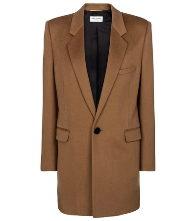 Saint Laurent Single-breasted Wool-blend Felt Coat In Brown