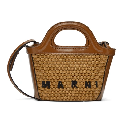 Marni Raffia And Leather Micro Tropicalia Bucket Bag In Brown