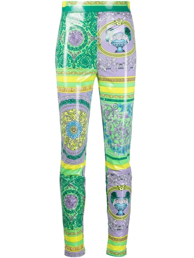 Versace Leggings With Barocco Patchwork Print In Violet