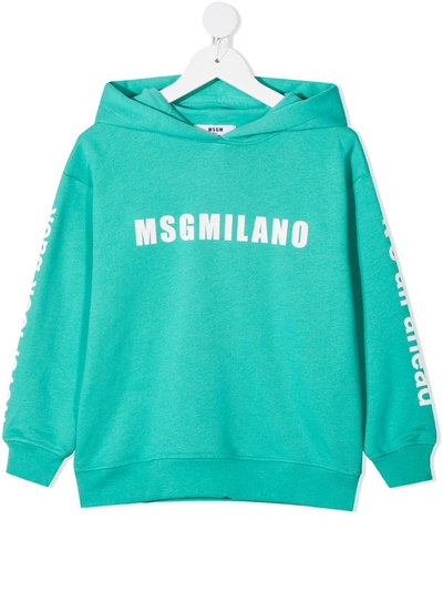 Msgm Teen Logo-print Cotton Sweatshirt In Tiffany