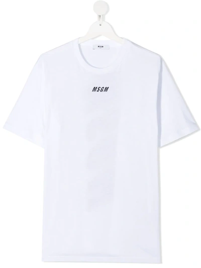 Msgm Kids' Printed Cotton T-shirt In White