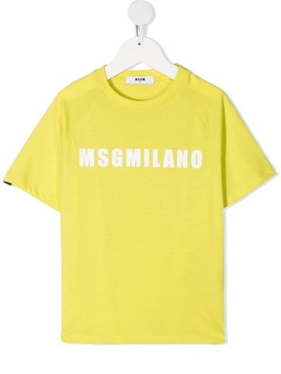 Msgm Kids' Milano Logo Print T-shirt In Giallo