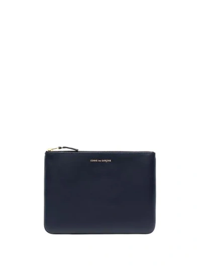 Comme Des Garçons Logo Print Zipped Purse In Blue