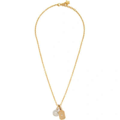 Versace Gold & Silver Charm Crystal Pendant Necklace In Kvop Gldsil