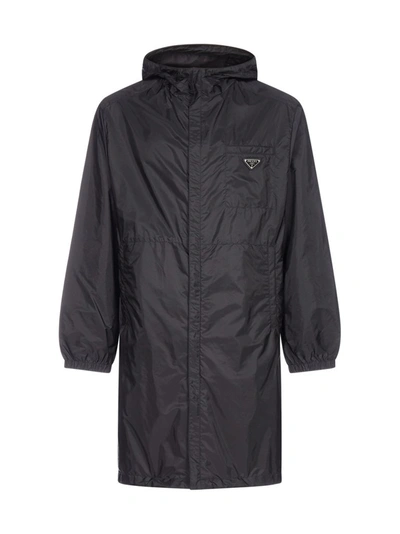 Prada Front Pocket Raincoat In Black