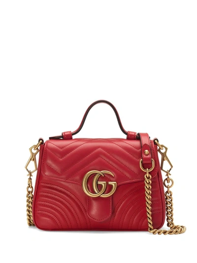 Gucci Red Gg Marmont Mini Leather Shoulder Bag