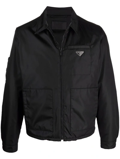 Prada Men's Re-nylon Hooded Blouson Jacket In Black