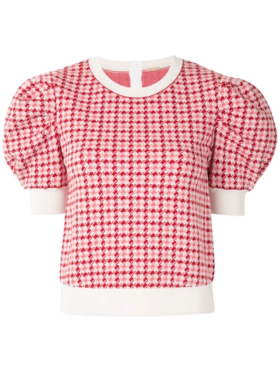 Adam Lippes Houndstooth Merino Wool-jacquard Sweater In Red