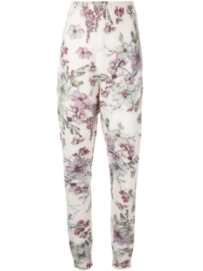 Adam Lippes Floral Print Cashmere & Silk Sweatpants In White Floral