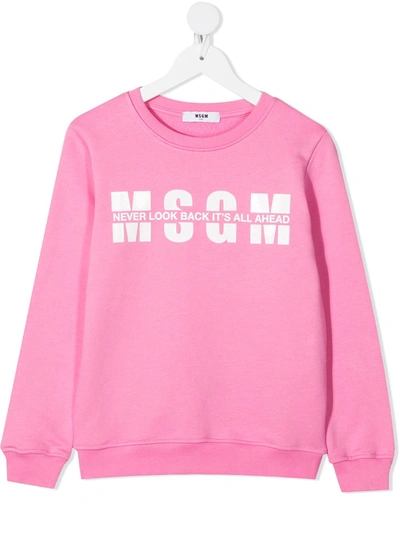 Msgm Kids' Never Look Back It's All Ahead Sweatshirt In Pink