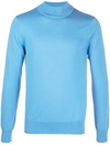 Sandro Mock Neck Ribbed-knit Wool Sweater In Blue