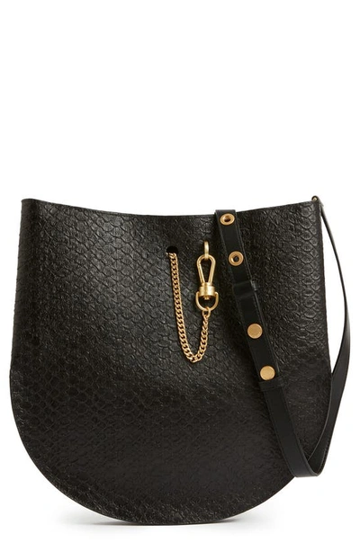 Allsaints Beaumont Snake Embossed Leather Hobo Bag In Black Python