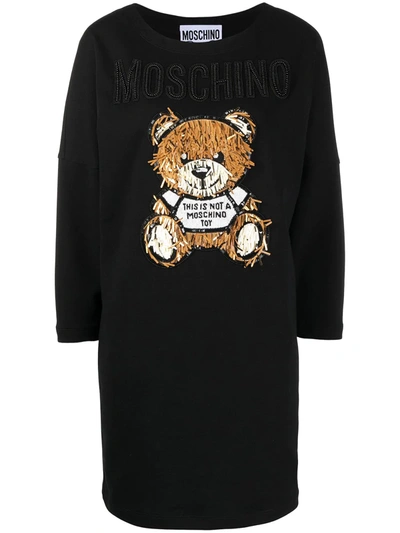 Moschino Embellished Bear-motif Sweater Dress In Black