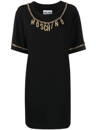 Moschino Logo-charm Detail Dress In Black