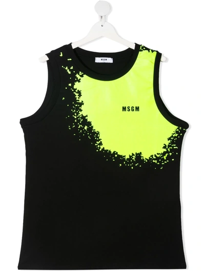Msgm Teen Tie-dye Cotton Tank Top In Black