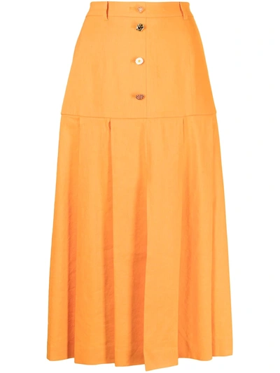 Rejina Pyo Front-button Pleated Midi Skirt In Orange