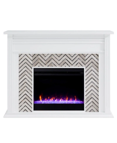Southern Enterprises Elior Marble Tiled Color Changing Electric Fireplace In White