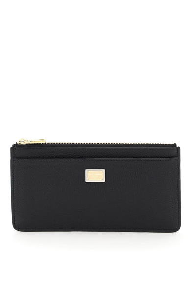 Dolce & Gabbana Card Holder Pouch In Hammered Leather In Black