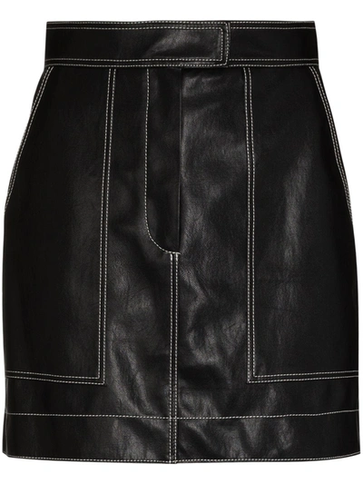 Lvir Pleasant Utility Faux Leather Stitch Mini Skirt In Black