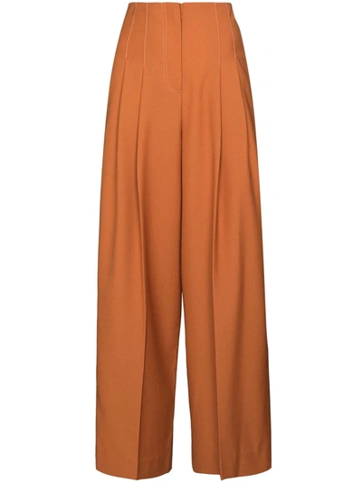 Lvir Pleasant Utility Wool Contrast Stitch Wide Pants In Orange