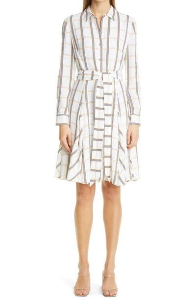 Lela Rose Windowpane Long Sleeve Georgette Shirtdress In Ivory Multi