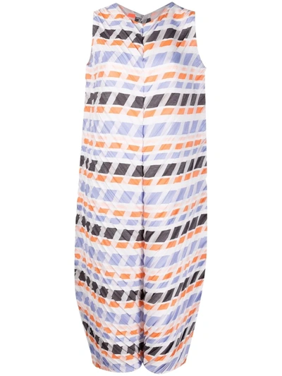 Issey Miyake Geometric-print Pleated Midi Dress In 37-orange Hued