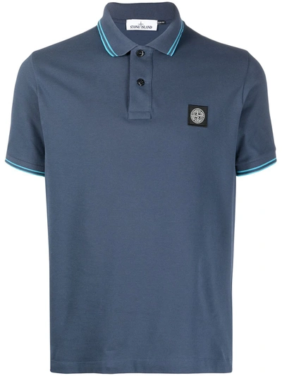Stone Island Logo Patch Polo Shirt In Blue